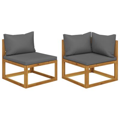 vidaXL 2 Piece Sofa Set with Dark Grey Cushions Solid Acacia Wood, dark grey vidaXL 2 Piece Sofa Set with Dark Grey Cushions Solid Acacia Wood