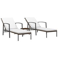 vidaXL Sun Loungers 2 pcs with Table Poly Rattan Brown, brown vidaXL Sun Loungers 2 pcs with Table Poly Rattan Brown