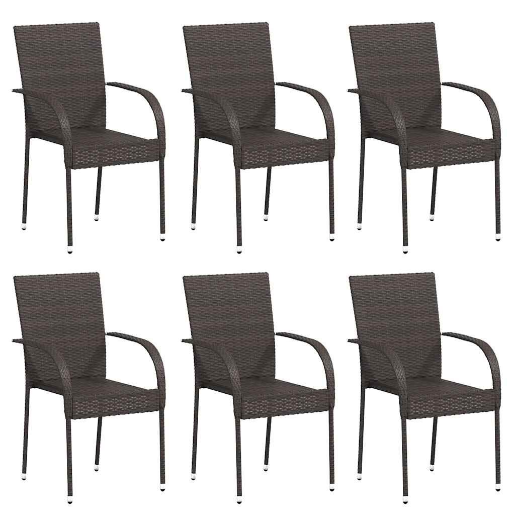 vidaXL Stackable Outdoor Chairs 6 pcs Poly Rattan Brown