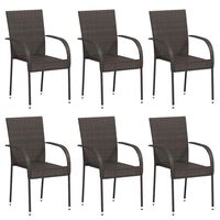 vidaXL Stackable Outdoor Chairs 6 pcs Poly Rattan Brown, brown vidaXL Stackable Outdoor Chairs 6 pcs Poly Rattan Brown