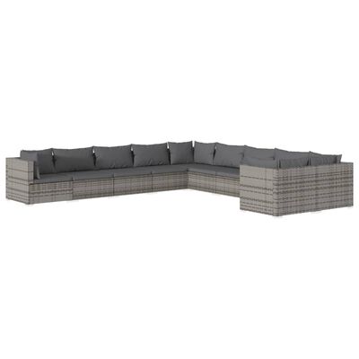 vidaXL 10 Piece Garden Lounge Set with Cushions Poly Rattan Grey, grey and anthracite vidaXL 10 Piece Garden Lounge Set with Cushions Poly Rattan Grey