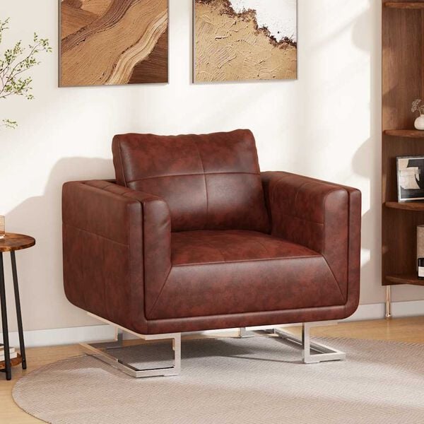 vidaXL Cube Armchair with Chrome Feet Brown Faux Leather