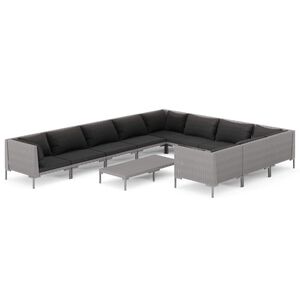 vidaXL 11 Piece Garden Lounge Set with Cushions Poly Rattan Dark Grey