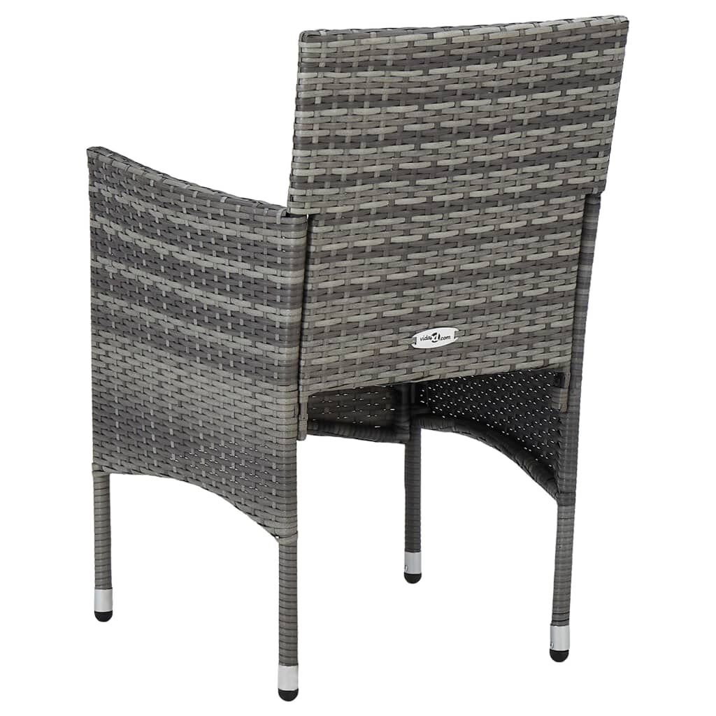 vidaXL 3 Piece Garden Dining Set Grey Poly Rattan and Glass
