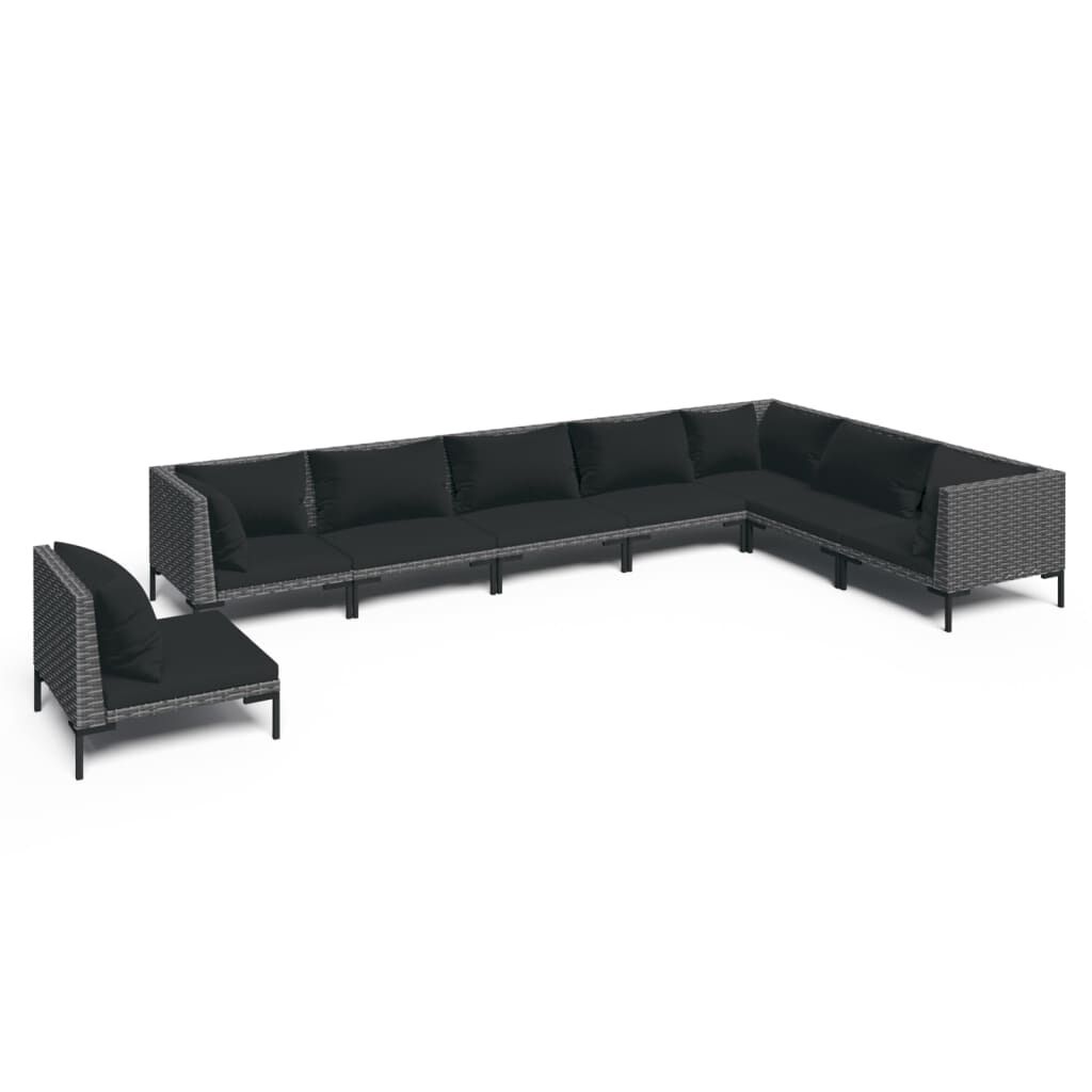 vidaXL 8 Piece Garden Lounge Set with Cushions Poly Rattan Dark Grey