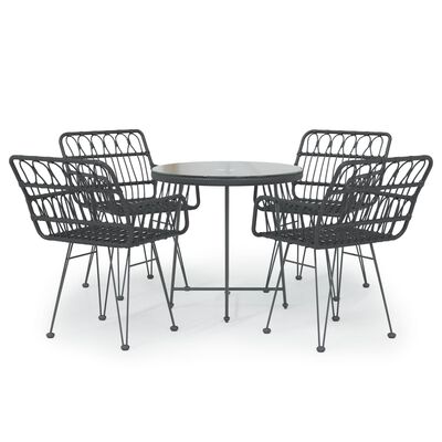 vidaXL 5 Piece Garden Dining Set Black Poly Rattan, black vidaXL 5 Piece Garden Dining Set Black Poly Rattan