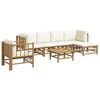 vidaXL 7 Piece Garden Lounge Set with Cream White Cushions Bamboo