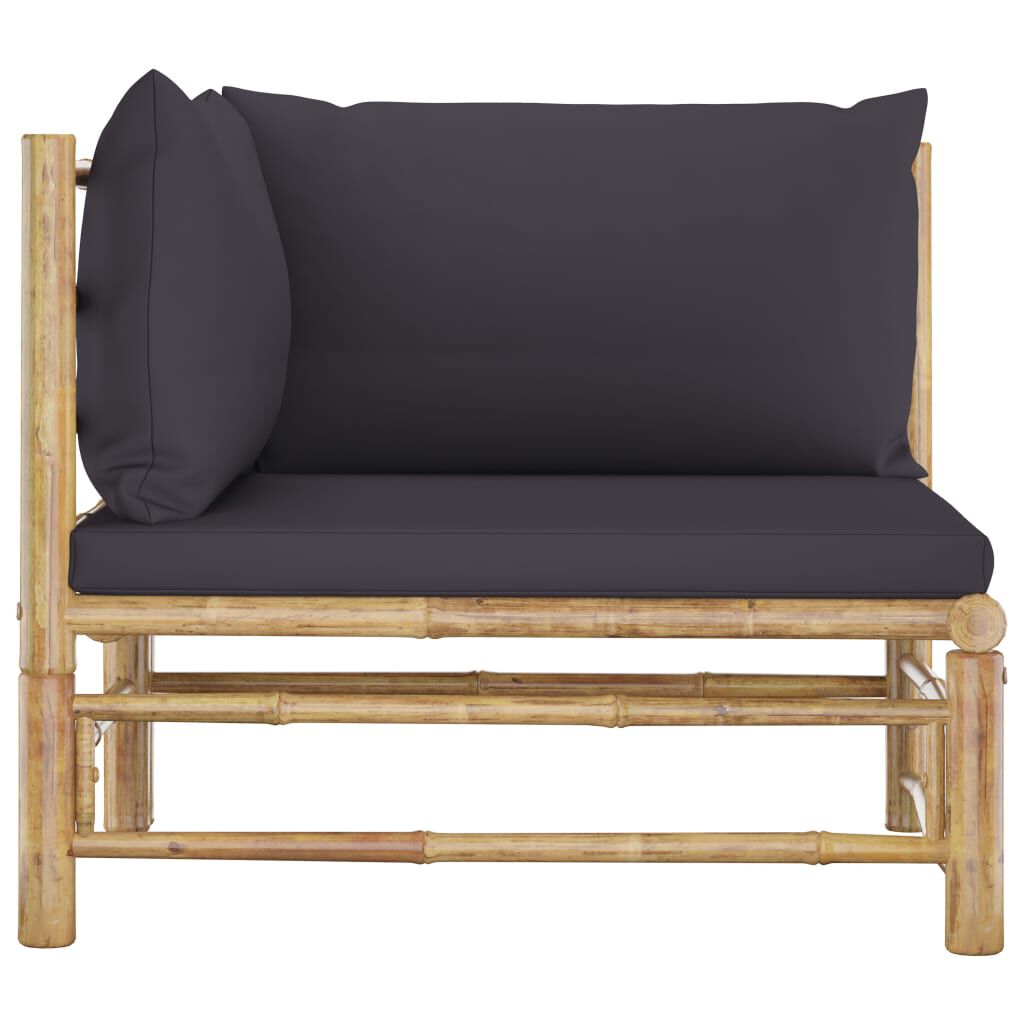 vidaXL Garden Corner Sofa with Dark Grey Cushions Bamboo