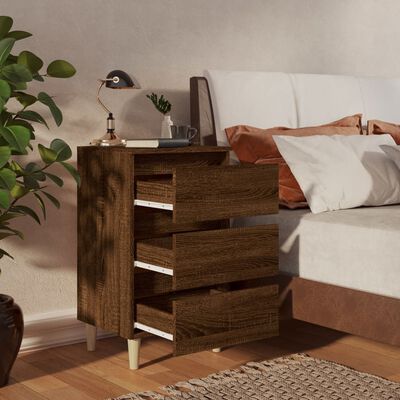 vidaXL Bed Cabinet with Solid Wood Legs Brown Oak 40x35x69 cm, brown oak vidaXL Bed Cabinet with Solid Wood Legs Brown Oak 40x35x69 cm