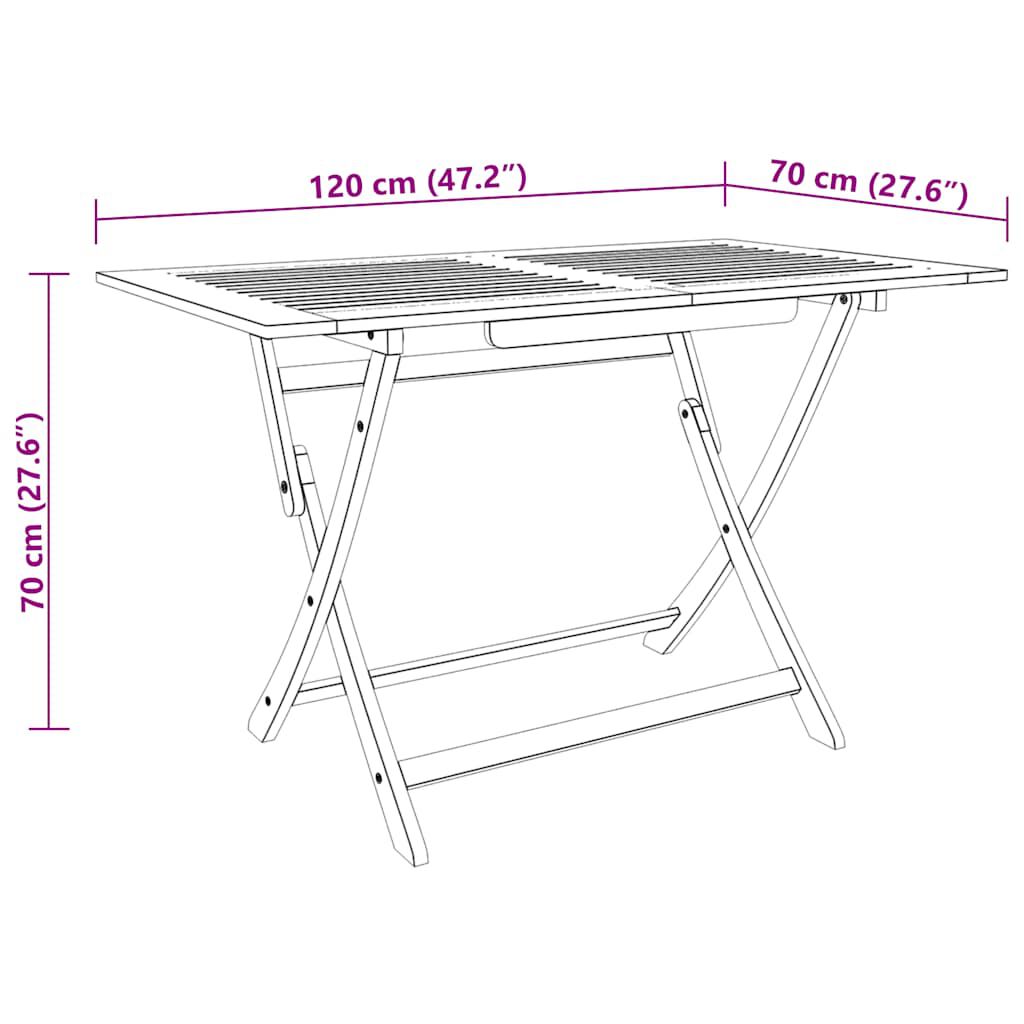 vidaXL Folding Garden Table 120x70x75 cm Solid Eucalyptus Wood