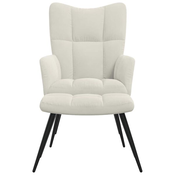 vidaXL Relaxing Chair with a Stool Cream White Velvet