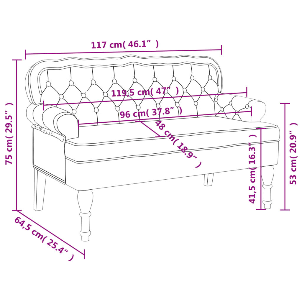 vidaXL Bench with Backrest Light Grey 119.5x64.5x75 cm Velvet