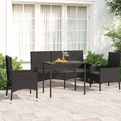 vidaXL 4 Piece Garden Lounge Set with Cushions Black Poly Rattan, black vidaXL 4 Piece Garden Lounge Set with Cushions Black Poly Rattan