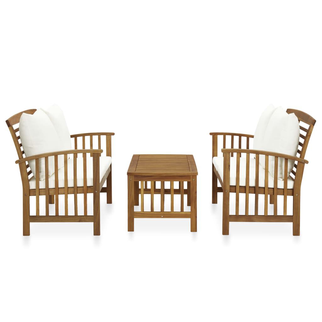 vidaXL 3 Piece Garden Lounge Set with Cushions Solid Acacia Wood