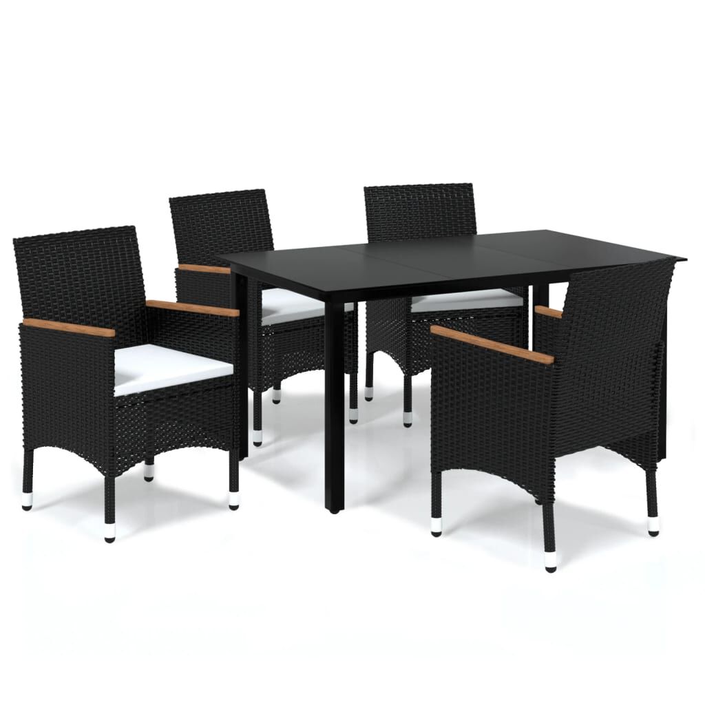 vidaXL 5 Piece Garden Dining Set with Cushions Poly Rattan Black
