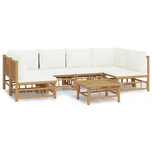 vidaXL 7 Piece Garden Lounge Set with Cream White Cushions Bamboo