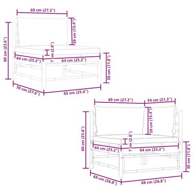 vidaXL 2 Piece Garden Lounge Set with Cream White Cushions Bamboo, white vidaXL 2 Piece Garden Lounge Set with Cream White Cushions Bamboo
