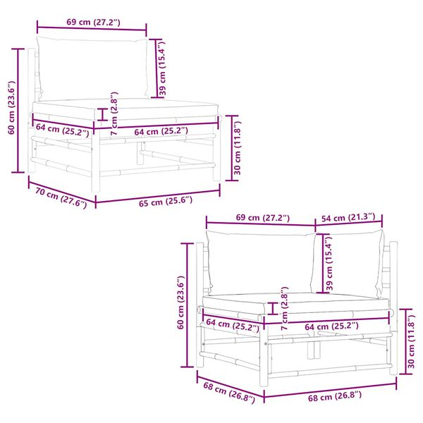 vidaXL 2 Piece Garden Lounge Set with Cream White Cushions Bamboo