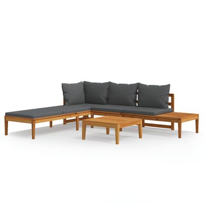 vidaXL 3 Piece Garden Lounge Set with Dark Grey Cushions Acacia Wood, dark grey vidaXL 3 Piece Garden Lounge Set with Dark Grey Cushions Acacia Wood