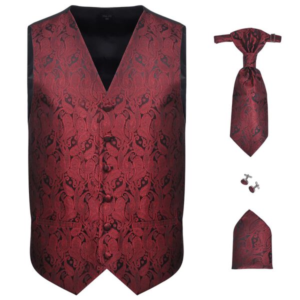 Men's Paisley Wedding Waistcoat Set Size 52 Burgundy