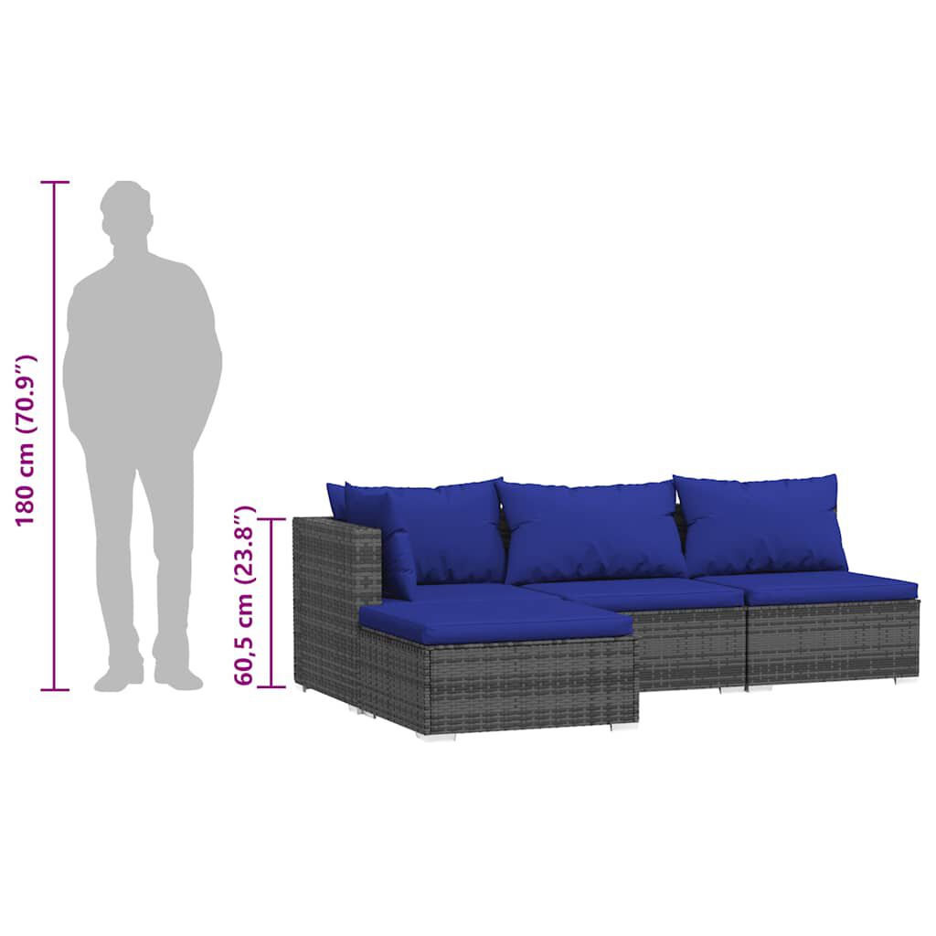 vidaXL 4 Piece Garden Lounge Set with Cushions Grey Poly Rattan