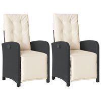 vidaXL Reclining Garden Chairs 2 pcs with Footrest Black Poly Rattan, black and cream vidaXL Reclining Garden Chairs 2 pcs with Footrest Black Poly Rattan