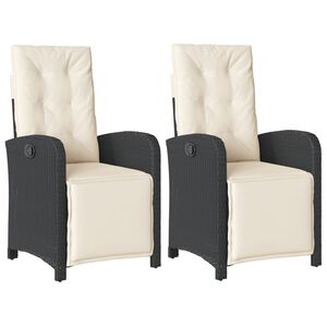 vidaXL Reclining Garden Chairs 2 pcs with Footrest Black Poly Rattan