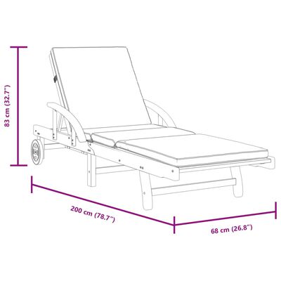 vidaXL Sun Loungers 2 pcs with Cushions 200x68x83 cm Solid Wood Acacia, dark grey vidaXL Sun Loungers 2 pcs with Cushions 200x68x83 cm Solid Wood Acacia