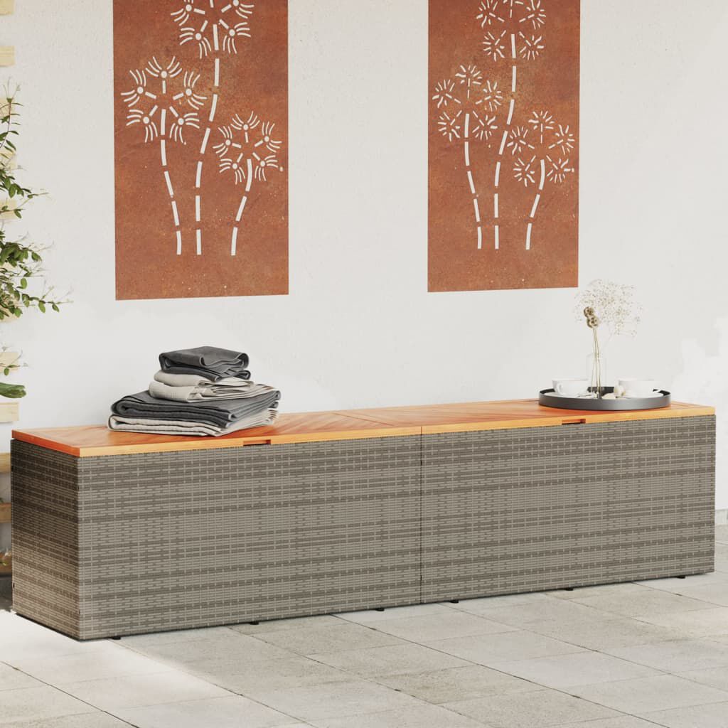 vidaXL Garden Storage Box Grey 220x50x54 cm Poly Rattan Acacia Wood