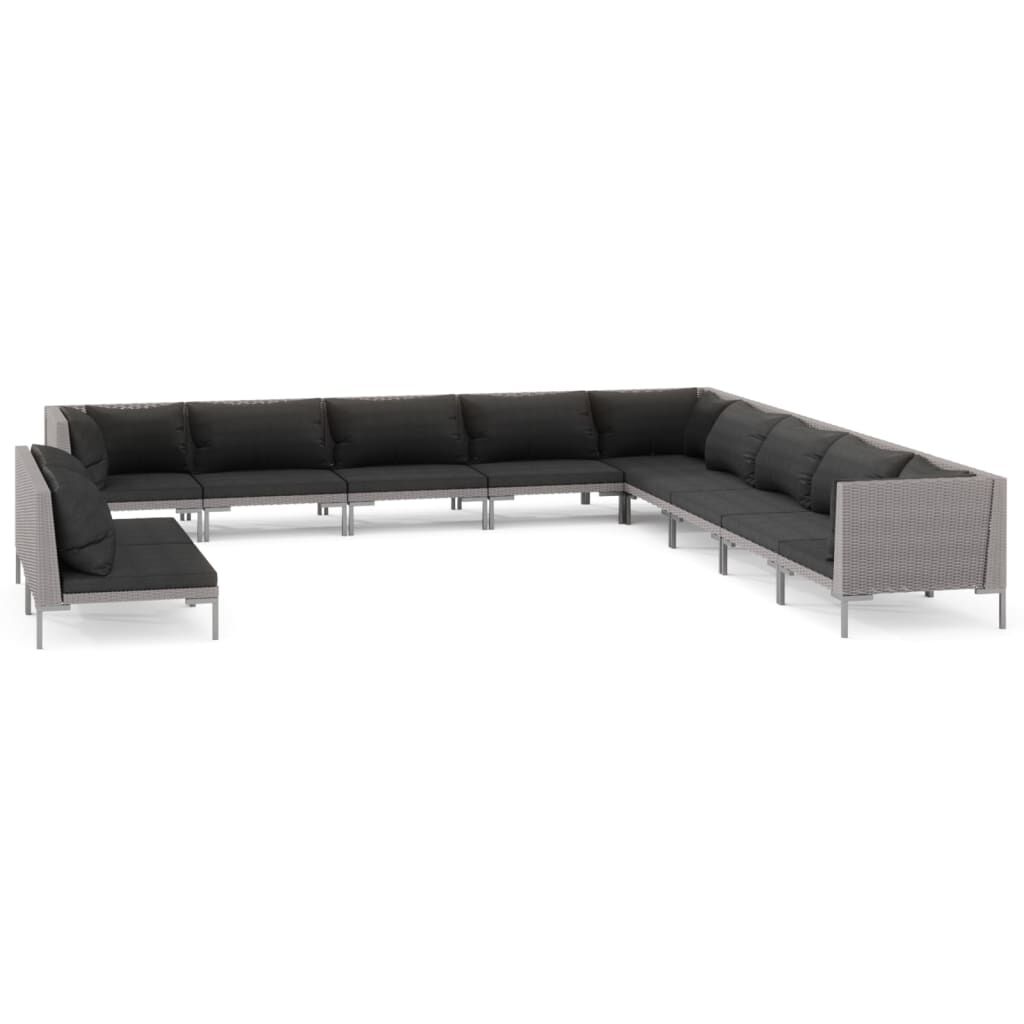 vidaXL 11 Piece Garden Lounge Set with Cushions Poly Rattan Dark Grey