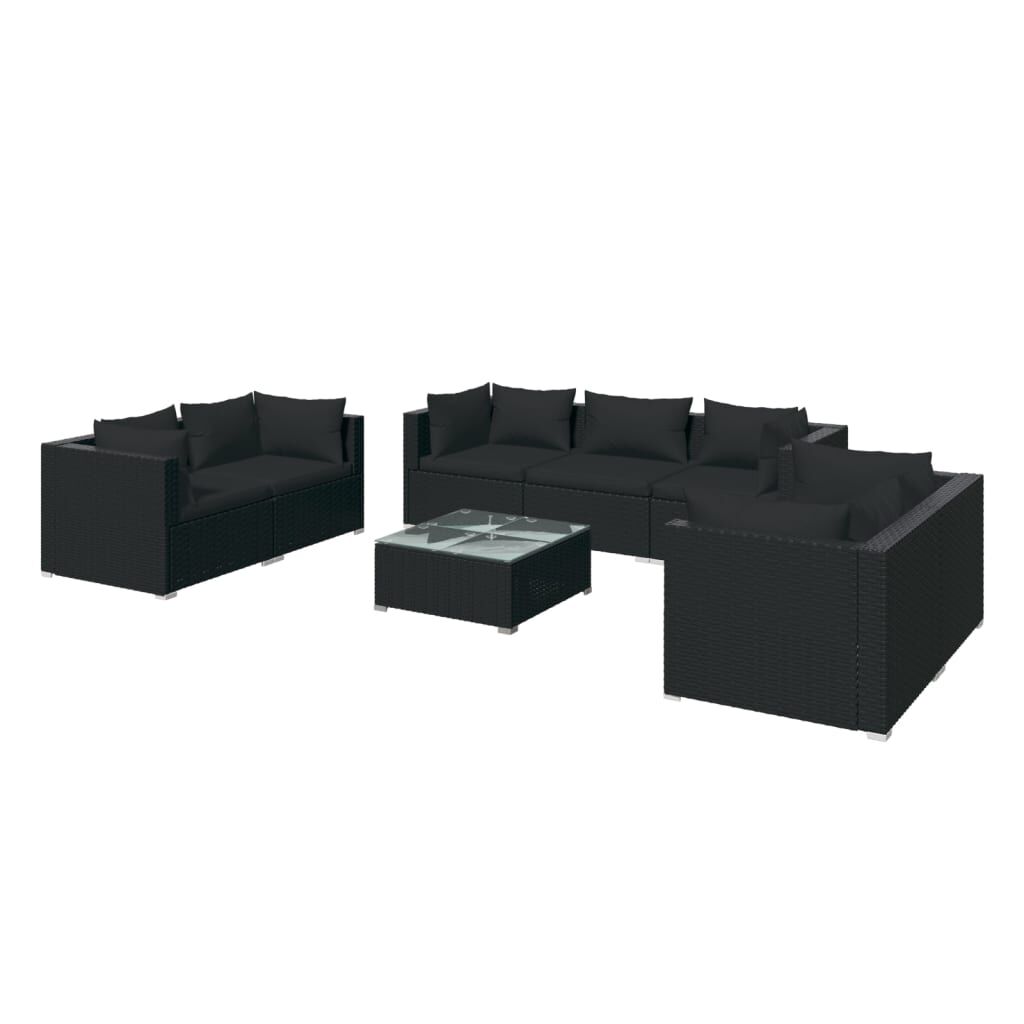 vidaXL 8 Piece Garden Lounge Set with Cushions Poly Rattan Black