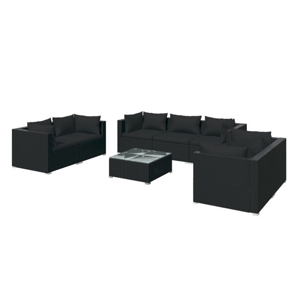 vidaXL 8 Piece Garden Lounge Set with Cushions Poly Rattan Black