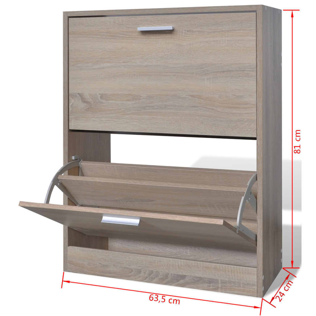vidaXL Oak Look Wooden Shoe Cabinet with 2 Compartments