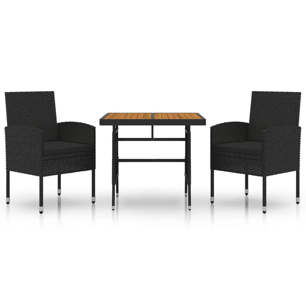 vidaXL 3 Piece Outdoor Dining Set Poly Rattan Black