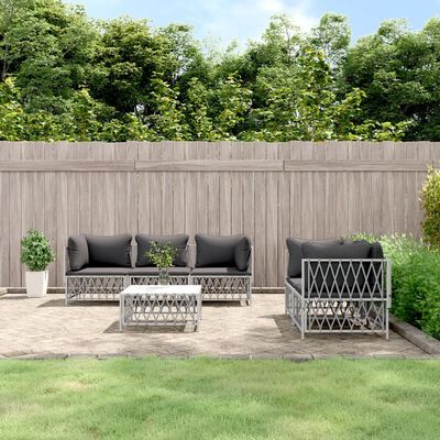 vidaXL 6 Piece Garden Lounge Set with Cushions White Steel, white vidaXL 6 Piece Garden Lounge Set with Cushions White Steel