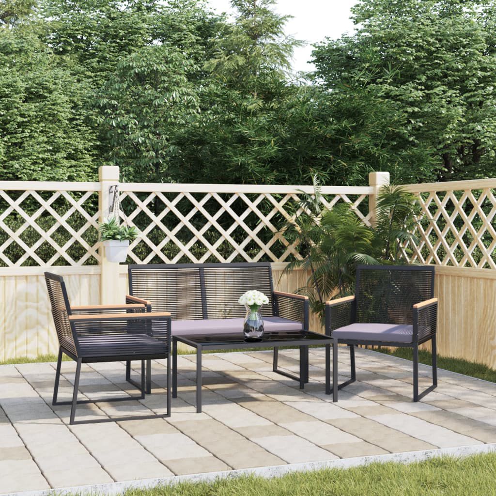 vidaXL 4 Piece Garden Lounge Set with Cushions Black Steel
