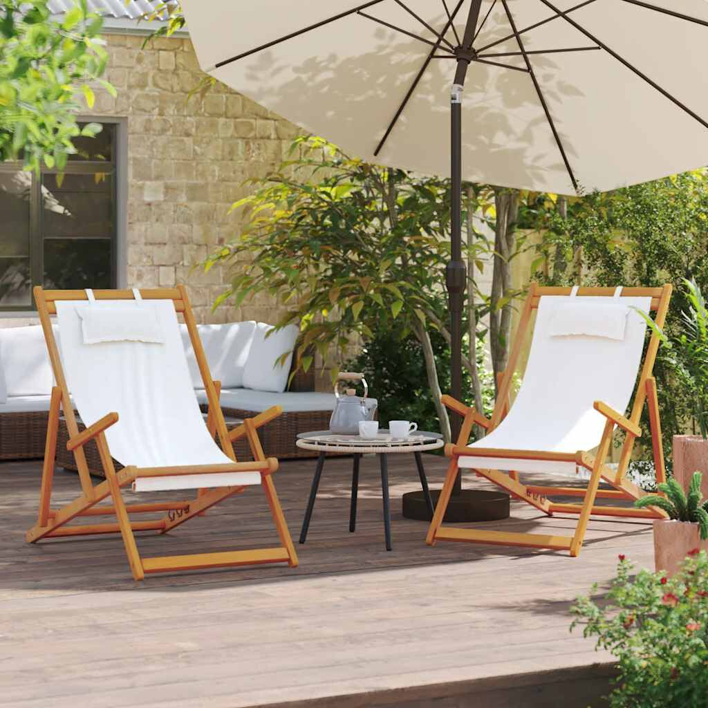 vidaXL Folding Beach Chairs 2 pcs Cream Fabric