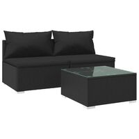 vidaXL 3 Piece Garden Lounge Set with Cushions Poly Rattan Black