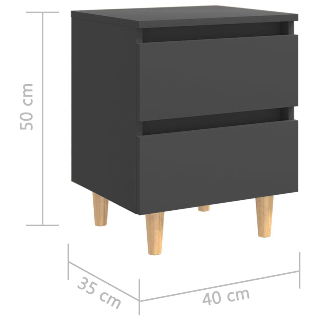 vidaXL Bed Cabinets with Solid Pinewood Legs 2 pcs Grey 40x35x50 cm