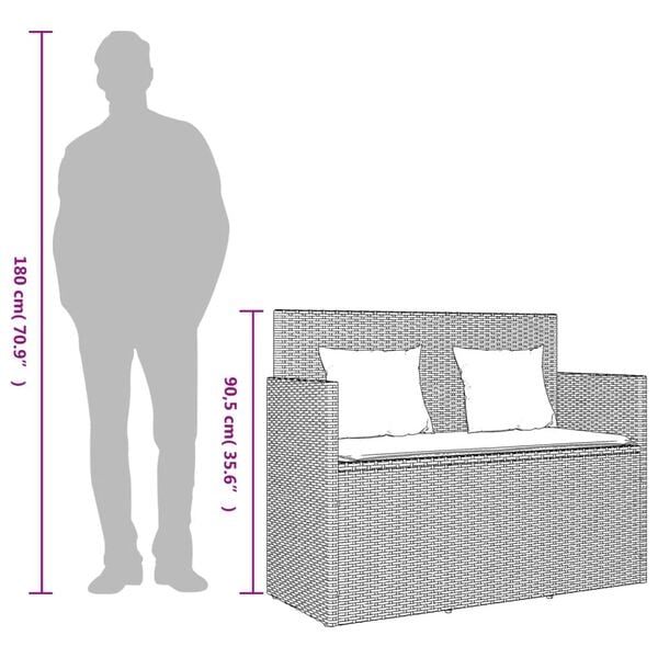 vidaXL Garden Bench with Cushions Black Poly Rattan