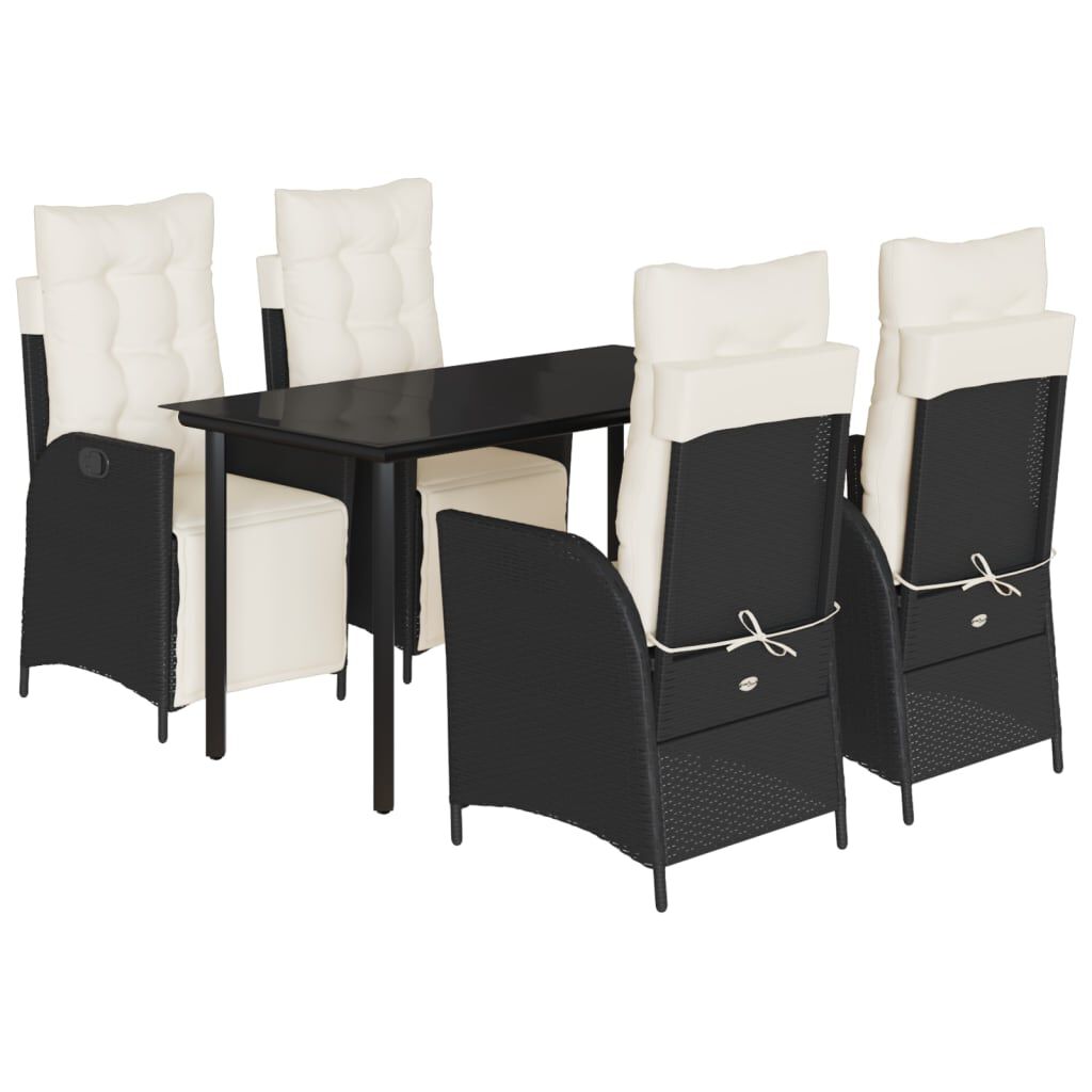 vidaXL 5 Piece Garden Dining Set with Cushions Black Poly Rattan