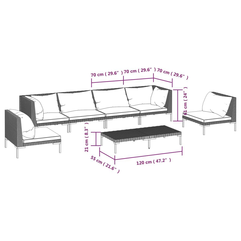 vidaXL 7 Piece Garden Lounge Set with Cushions Poly Rattan Dark Grey