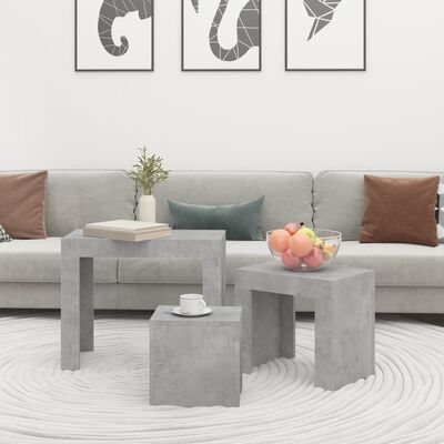 vidaXL Nesting Coffee Tables 3 pcs Concrete Grey Engineered Wood, concrete grey vidaXL Nesting Coffee Tables 3 pcs Concrete Grey Engineered Wood