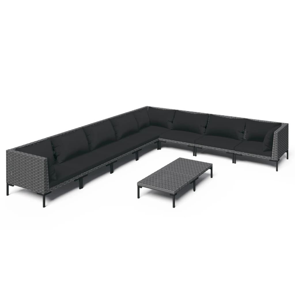 vidaXL 9 Piece Garden Lounge Set with Cushions Poly Rattan Dark Grey