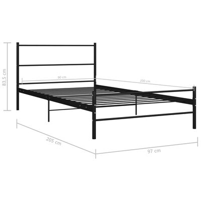 vidaXL Bed Frame without Mattress Black Metal 90x200 cm