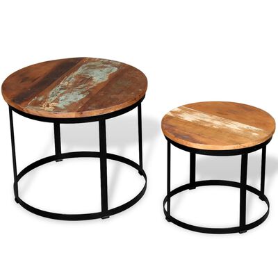 vidaXL Two Piece Coffee Table Set Solid Reclaimed Wood Round 40cm/50cm, multicolour vidaXL Two Piece Coffee Table Set Solid Reclaimed Wood Round 40cm/50cm