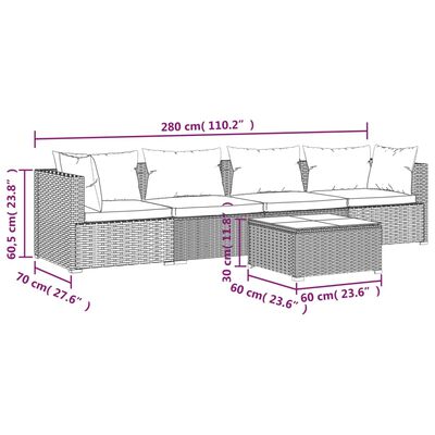 vidaXL 5 Piece Garden Lounge Set with Cushions Poly Rattan Black, black vidaXL 5 Piece Garden Lounge Set with Cushions Poly Rattan Black