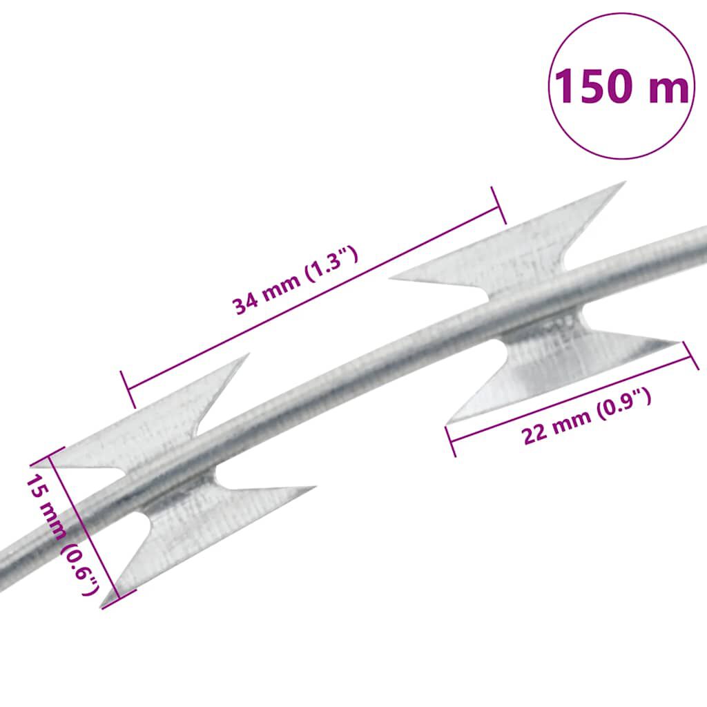 vidaXL BTO-22 Clipped Concertina Razor Wire Galvanised Steel 150 m