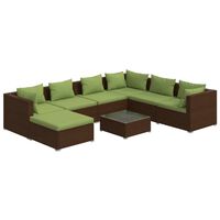 vidaXL 8 Piece Garden Lounge Set with Cushions Poly Rattan Brown, brown and green vidaXL 8 Piece Garden Lounge Set with Cushions Poly Rattan Brown