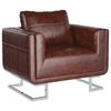 vidaXL Cube Armchair with Chrome Feet Brown Faux Leather